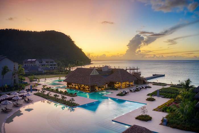 The pool and ocean view at the InterContinental Dominica Cabrits Resort & Spa.